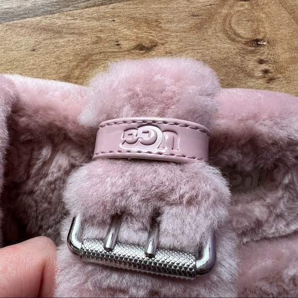 UGG- Fuzzy YEAH Sandal Slipper - Dusty PINK - SOFT Real Lamb Fur - Buckles - Picture 3 of 8